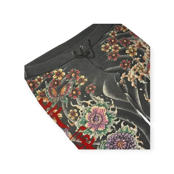 Rare: Y2K Lucky Brand ❀ Embroidered Asian Koi Butterfly Sweatpants ❀ Black ❀ L - Picture 6 of 16